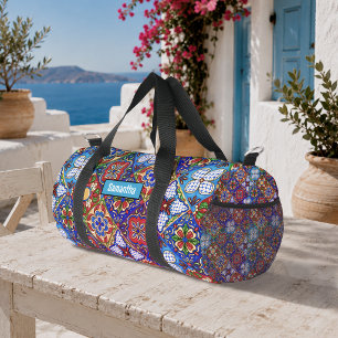 Elegant Red Blue Purple Talavera Tile Pattern Duffle Bag