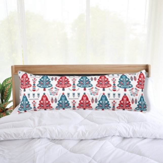 Elegant Red Blue Scandinavian Christmas Tree Body Cushion (Creator Uploaded)