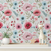 Elegant Red Blue Wildflower Poppy Floral Pattern