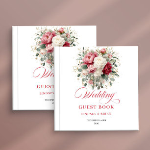Elegant Red Blush Boho Wedding Guest Book Poster