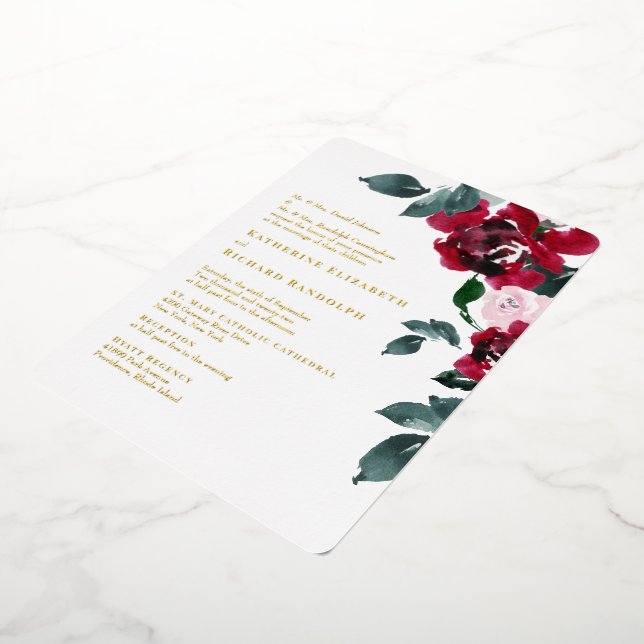 Elegant Red & Blush Floral Rounded Wedding Gold (Rotated)