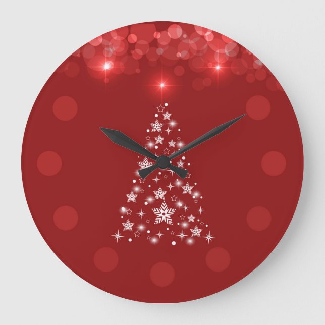 Elegant Red Bokeh Christmas Tree Wall Clock (Front)