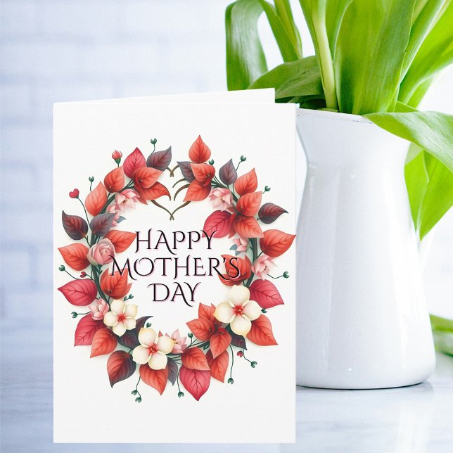 Elegant Red Botanical Floral Mother's Day Card (Creator Uploaded)