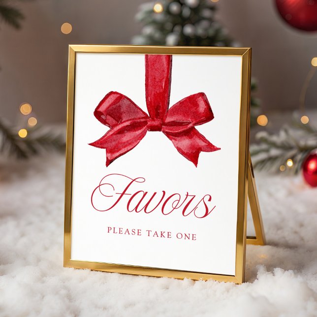 Elegant Red Bow Baby Shower Favours Sign (Creator Uploaded)