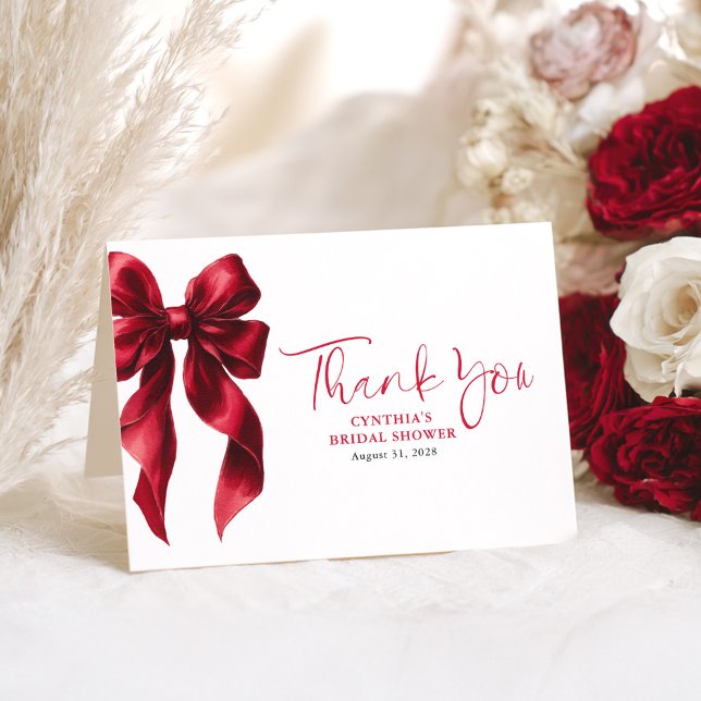 Elegant Red Bow Bridal Shower Thank You (Red Bow Thank You Cards)