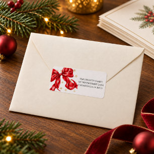 Elegant Red Bow Christmas address Label