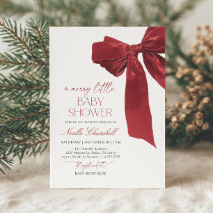 Elegant Red Bow Christmas Baby Shower Invitation