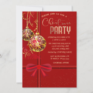 Elegant Red Bow,Christmas Balls Christmas Company  Invitation