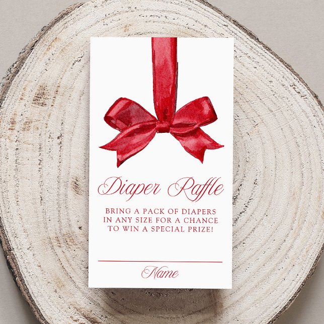 Elegant Red Bow Christmas Diaper Raffle Enclosure Card (Creator Uploaded)