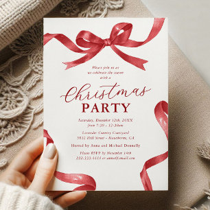 Elegant Red Bow Christmas Holiday Party Invitation