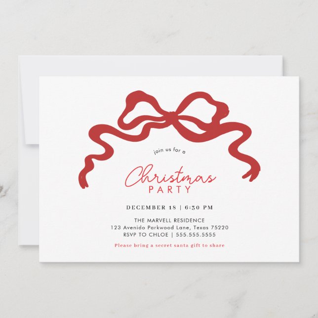 Elegant Red Bow Christmas Party Invitation (Front)