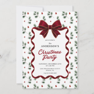 Elegant Red Bow Christmas Party Invitation
