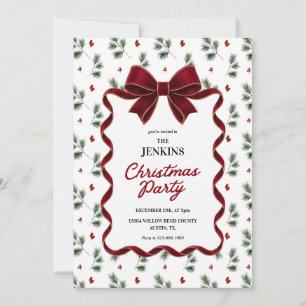 Elegant Red Bow Christmas Party Invitation