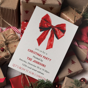 Elegant Red Bow Christmas Party Invitation