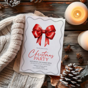 Elegant Red Bow Christmas Party Invitation