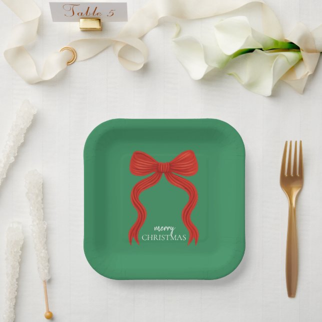 Elegant Red Bow Christmas Party -  Paper Plate (Wedding)