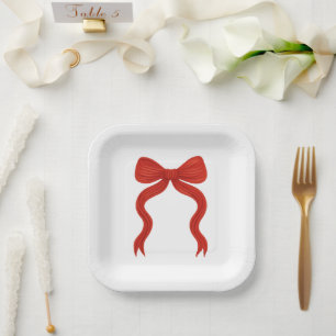 Elegant Red Bow Christmas Party -  Paper Plate