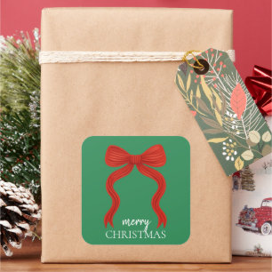 Elegant Red Bow Christmas Party -  Square Sticker