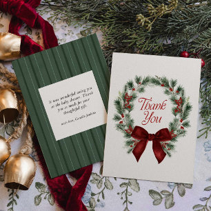 Elegant Red Bow Christmas Thank you Card