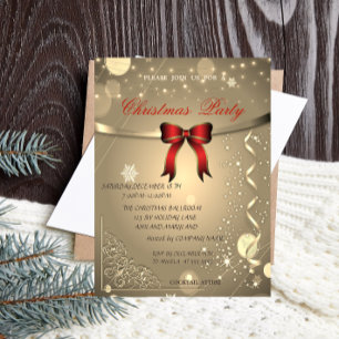 Elegant Red Bow,Confetti Company Christmas Party Invitation