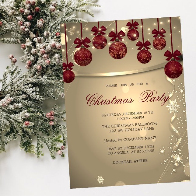 Elegant Red Bow,Confetti Company Christmas Party Invitation (Creator Uploaded)