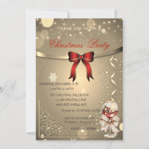 Elegant Red Bow,Confetti Company Christmas Party Invitation
