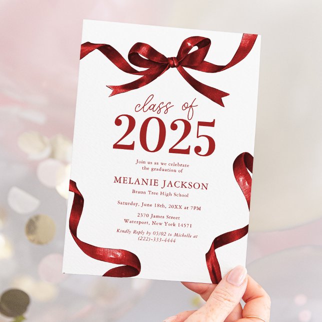 Elegant Red Bow Graduation Party Invitation (Creator Uploaded)