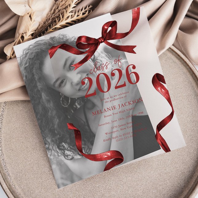 Elegant Red Bow Graduation Party Vellum Invitations (Creator Uploaded)
