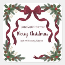 Elegant Red Bow Holly Pine Christmas Holiday
