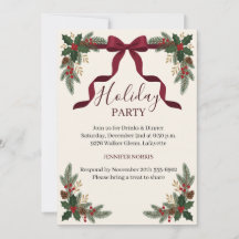 Elegant Red Bow Holly Pine Christmas Party
