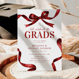 Elegant Red Bow Joint Graduation Party Invitation
