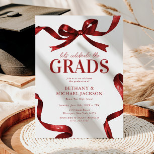 Elegant Red Bow Joint Graduation Party Invitation