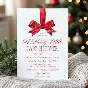 Elegant Red Bow Merry Little Christmas Baby Shower Invitation