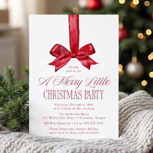 Elegant Red Bow Merry Little Christmas Party Invitation