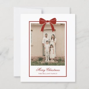 Elegant Red Bow Modern Photo Christmas Card