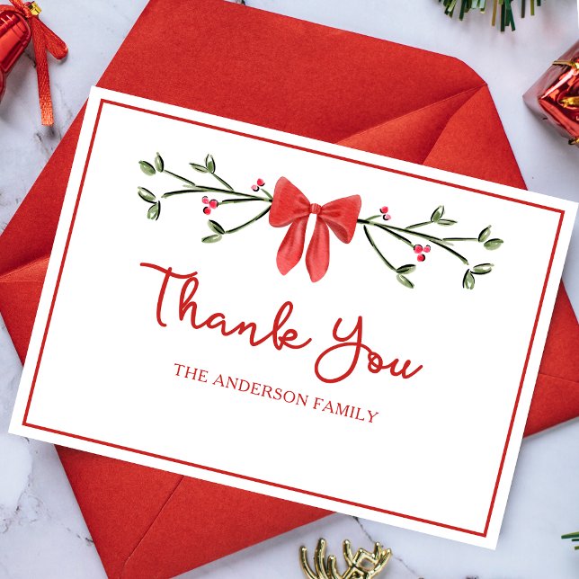 Elegant Red Bow Personalised Family Christmas  Thank You Card (Creator Uploaded)