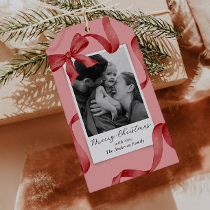 Elegant Red Bow Photo Holiday Gift Tags