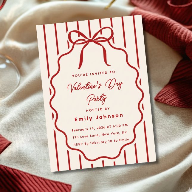 Elegant Red Bow Valentine’s Day Party Invitation (Creator Uploaded)