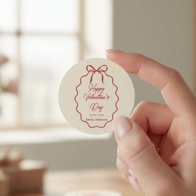 Elegant Red Bow Valentine’s Day Round Sticker  (Creator Uploaded)