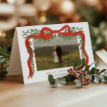 Elegant Red Bow with Greenery Photo Christmas Holiday Card<br><div class="desc">Elegant Red Bow with Greenery Photo Christmas Holiday Card. Click the personalise/edit with design tool button to customise this design with your personal details.</div>