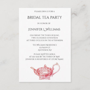 Elegant red bridal tea party invitations