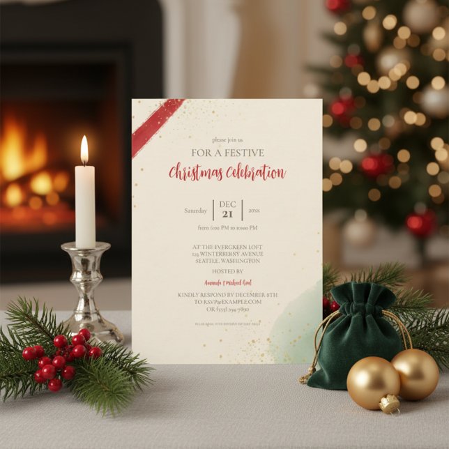 Elegant Red Brushstroke Christmas Holiday Party Invitation (Creator Uploaded)