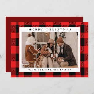 Elegant Red Buffalo Plaid Christmas Family Photo  Holiday Card