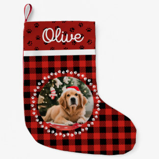 Elegant Red Buffalo Plaid Pet Christmas furry dog  Small Christmas Stocking