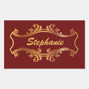Elegant Red Burgundy Maroon Gold Personalised Chic Rectangular Sticker