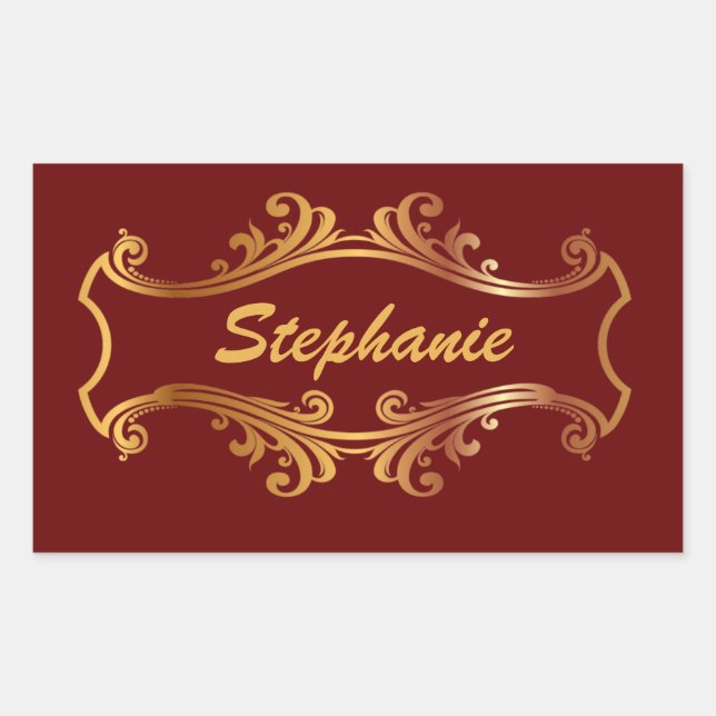 Elegant Red Burgundy Maroon Gold Personalised Chic Rectangular Sticker (Front)