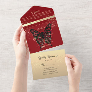 Elegant Red Butterfly All-in-One Invite