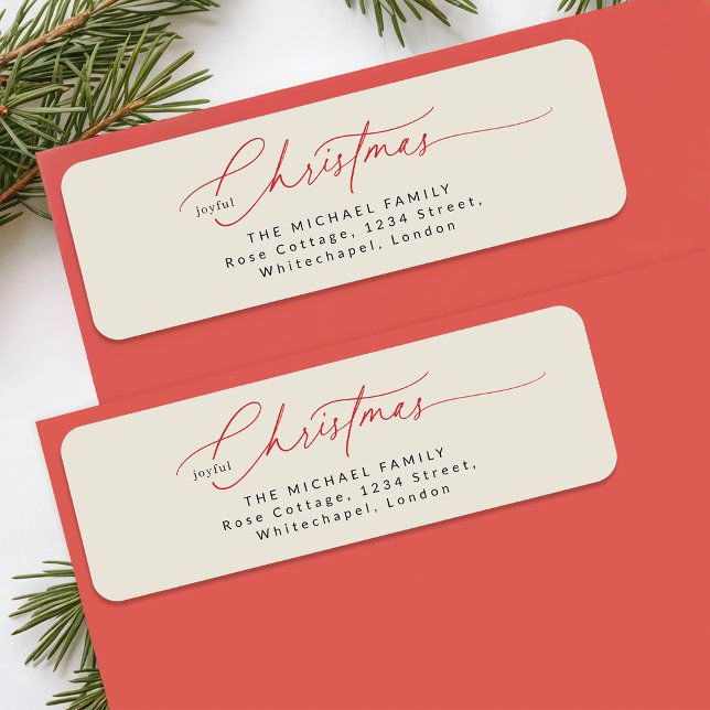 Elegant Red Calligraphy Christmas Return Address Label (Creator Uploaded)