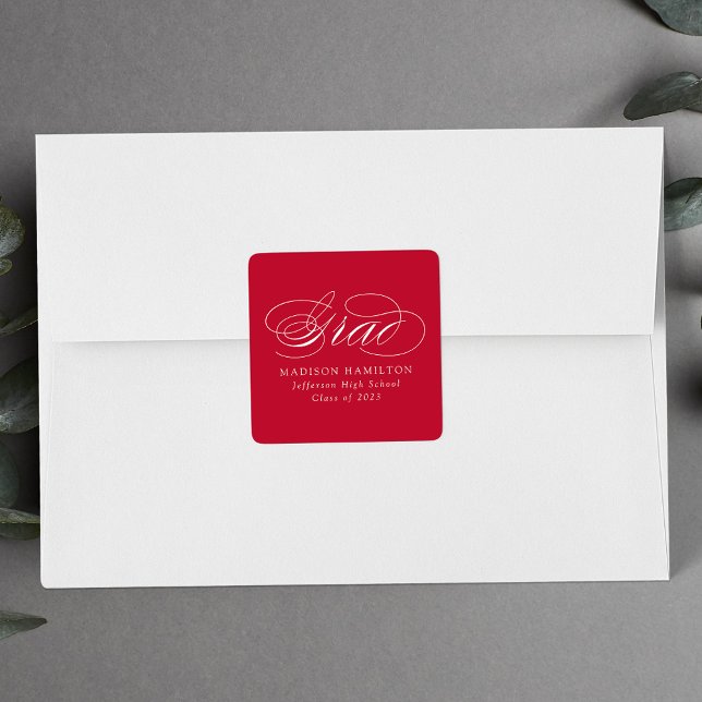 Elegant Red Calligraphy Graduation Square Sticker (Creator Uploaded)