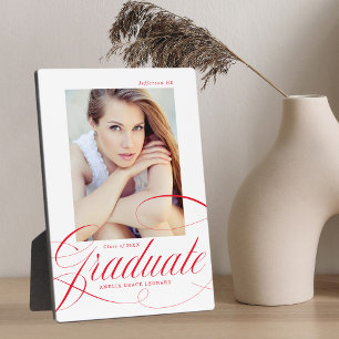 Elegant Red Calligraphy Script Graduation Photo Plaque